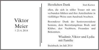 Traueranzeige von Viktor Meier 