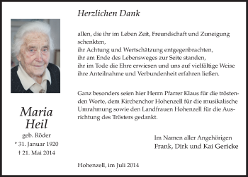 Traueranzeige von Maria Heil 