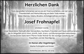 Traueranzeige von Josef Frohnapfel 