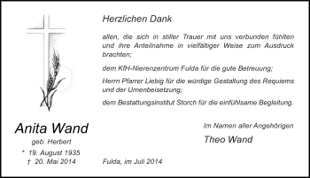 Traueranzeige von Anita Wand 