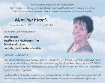 Traueranzeige von Martina Ebert 