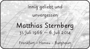Traueranzeige von Matthias Sternberg 