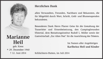 Traueranzeige von Marianne Heil 