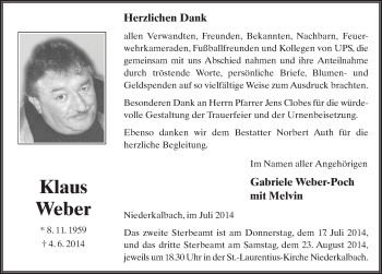 Traueranzeige von Klaus Weber 
