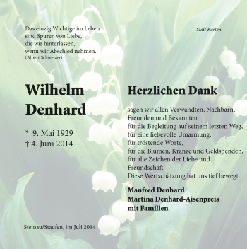 Traueranzeige von Wilhelm Denhard 