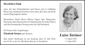 Traueranzeige von Luise Steimer 