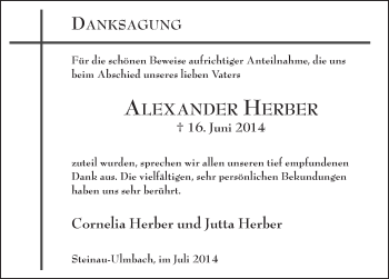 Traueranzeige von Alexander Herber 