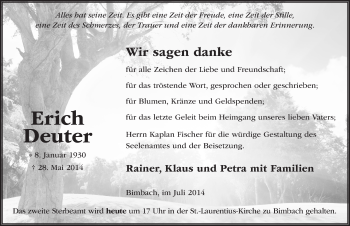 Traueranzeige von Erich Deuter 