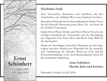 Traueranzeige von Ernst Schönherr 