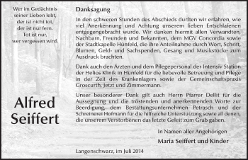 Traueranzeige von Alfred Seiffert 