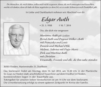 Traueranzeige von Edgar Auth 