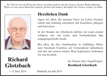 Traueranzeige von Richard Glotzbach 