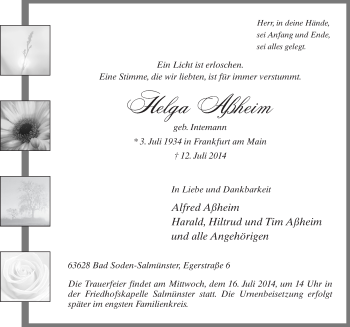 Traueranzeige von Helga Aßheim 