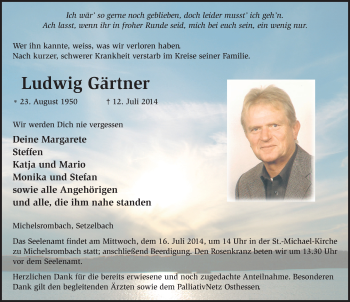 Traueranzeige von Ludwig Gärtner 