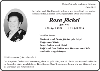 Traueranzeige von Rosa Jöckel 
