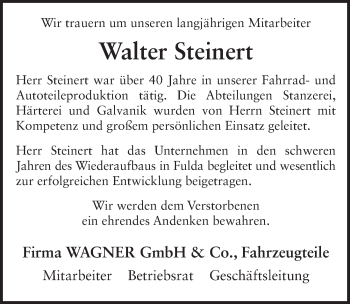 Traueranzeige von Walter Steinert 