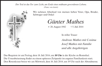 Traueranzeige von Günter Mathes 