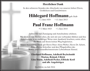 Traueranzeige von Paul Franz Hoffmann 