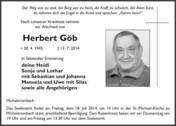 Traueranzeige von Herbert Göb 