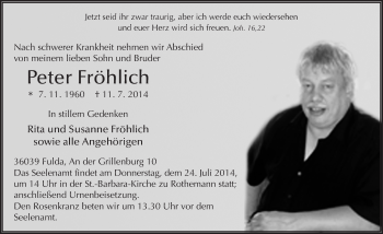Traueranzeige von Peter Fröhlich 