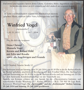 Traueranzeige von Winfried Vogel 