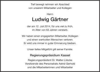 Traueranzeige von Ludwig Gärtner 