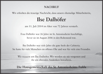 Traueranzeige von Ilse Dahlhöfer 