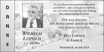 Traueranzeige von Wilhelm Leipold 
