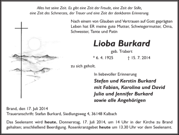 Traueranzeige von Lioba Burkard 