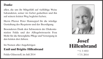 Traueranzeige von Josef Hillenbrand 