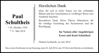 Traueranzeige von Paul Schultheis 