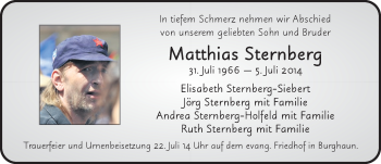 Traueranzeige von Matthias Sternberg 