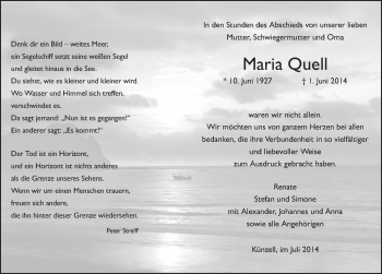 Traueranzeige von Maria Quell 
