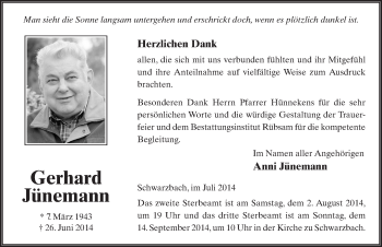 Traueranzeige von Gerhard Jünemann 