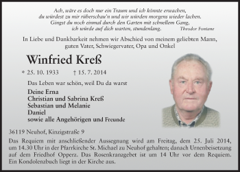 Traueranzeige von Winfried Kreß 