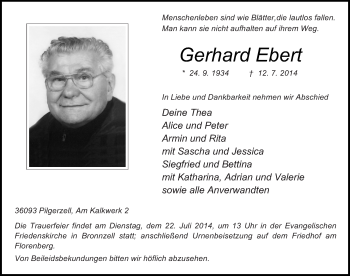 Traueranzeige von Gerhard Ebert 