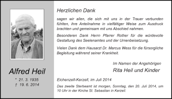 Traueranzeige von Alfred Heil 