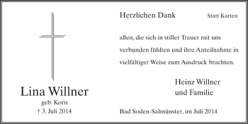 Traueranzeige von Lina Willner 