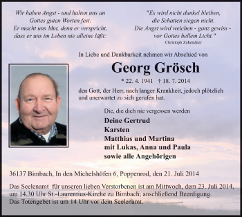 Traueranzeige von Georg Grösch 