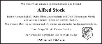 Traueranzeige von Alfred Stock 