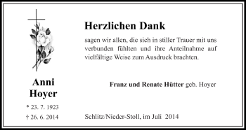 Traueranzeige von Anni Hoyer 