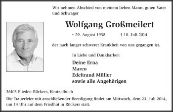 Traueranzeige von Wolfgang Großmeilert 