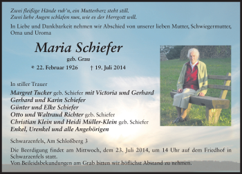Traueranzeige von Maria Schiefer 