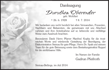 Traueranzeige von Dorothea Oberender 