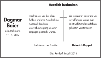 Traueranzeige von Dagmar Baier 