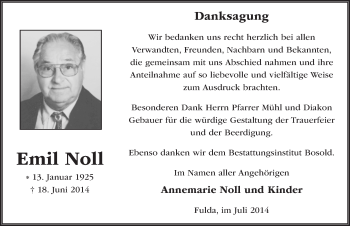 Traueranzeige von Emil Noll 