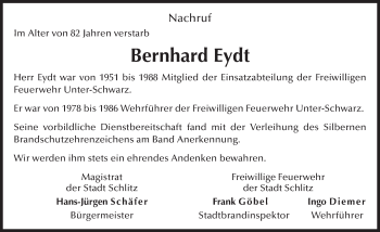 Traueranzeige von Bernhard Eydt 