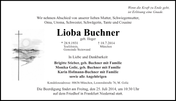 Traueranzeige von Lioba Buchner 