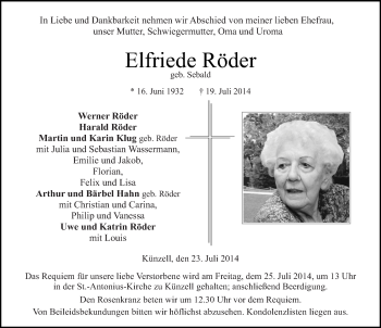 Traueranzeige von Elfriede Röder 