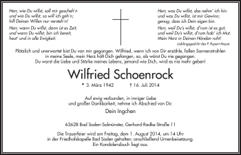 Traueranzeige von Wilfried Schoenrock 